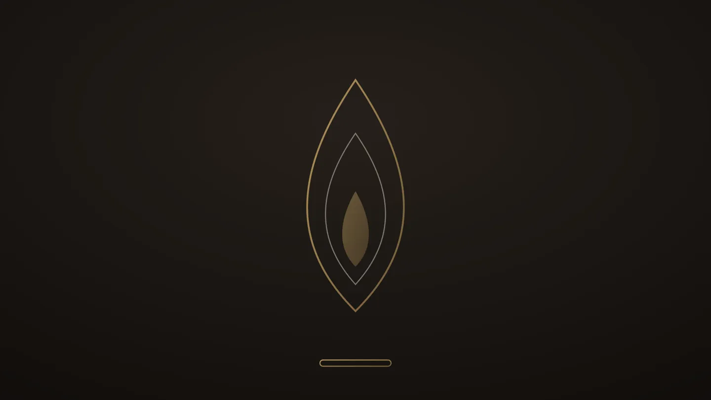 Illustration stylisée de cônes de flamme concentriques au trait doré, au-dessus d’un briquet suggéré