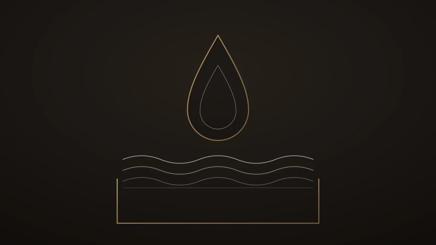 Illustration stylisée d’un humidor entrouvert au trait doré, ondes d’humidité montant vers une goutte